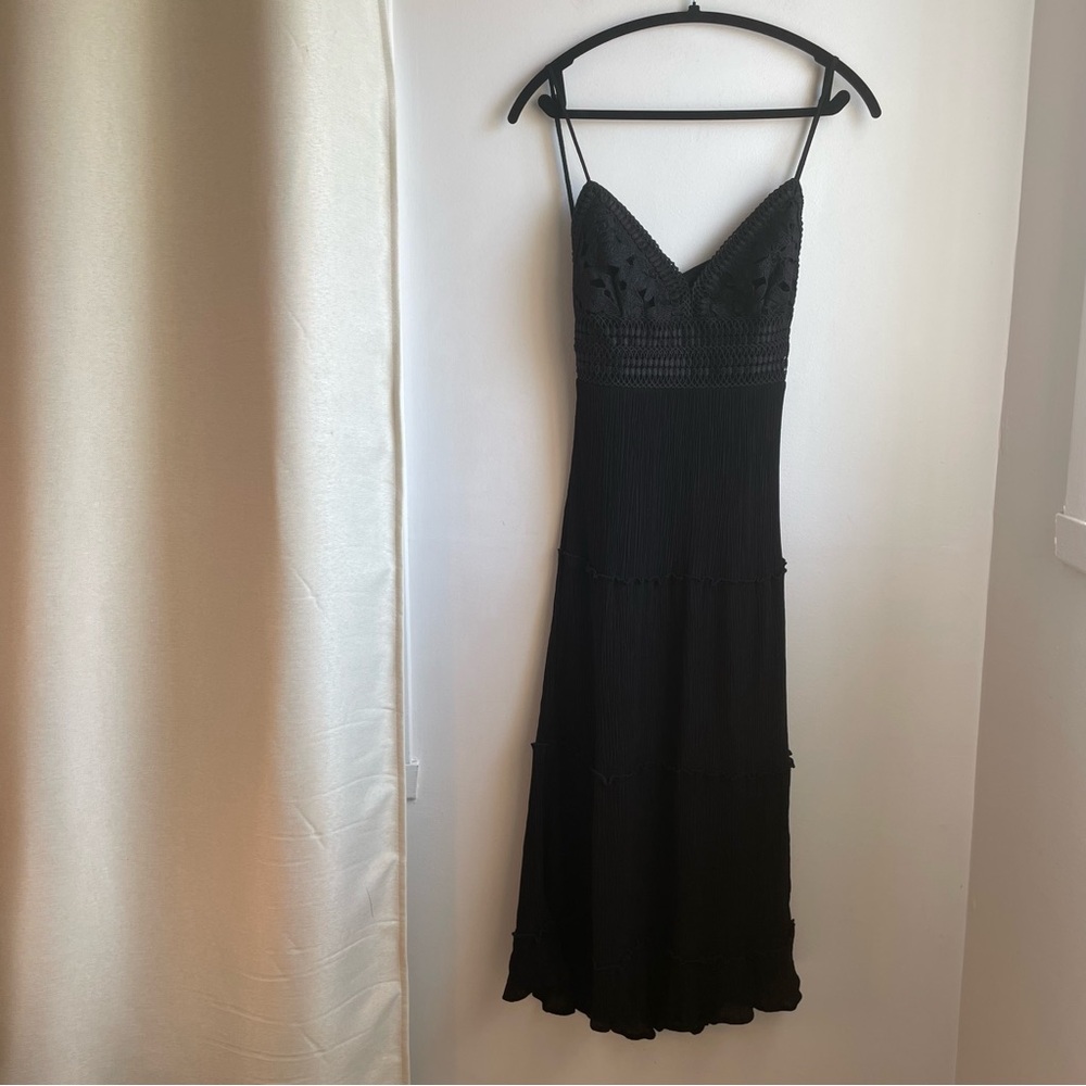 Black Maxi Dress-Crochet Alter-Top-Whimsigoth-Size M